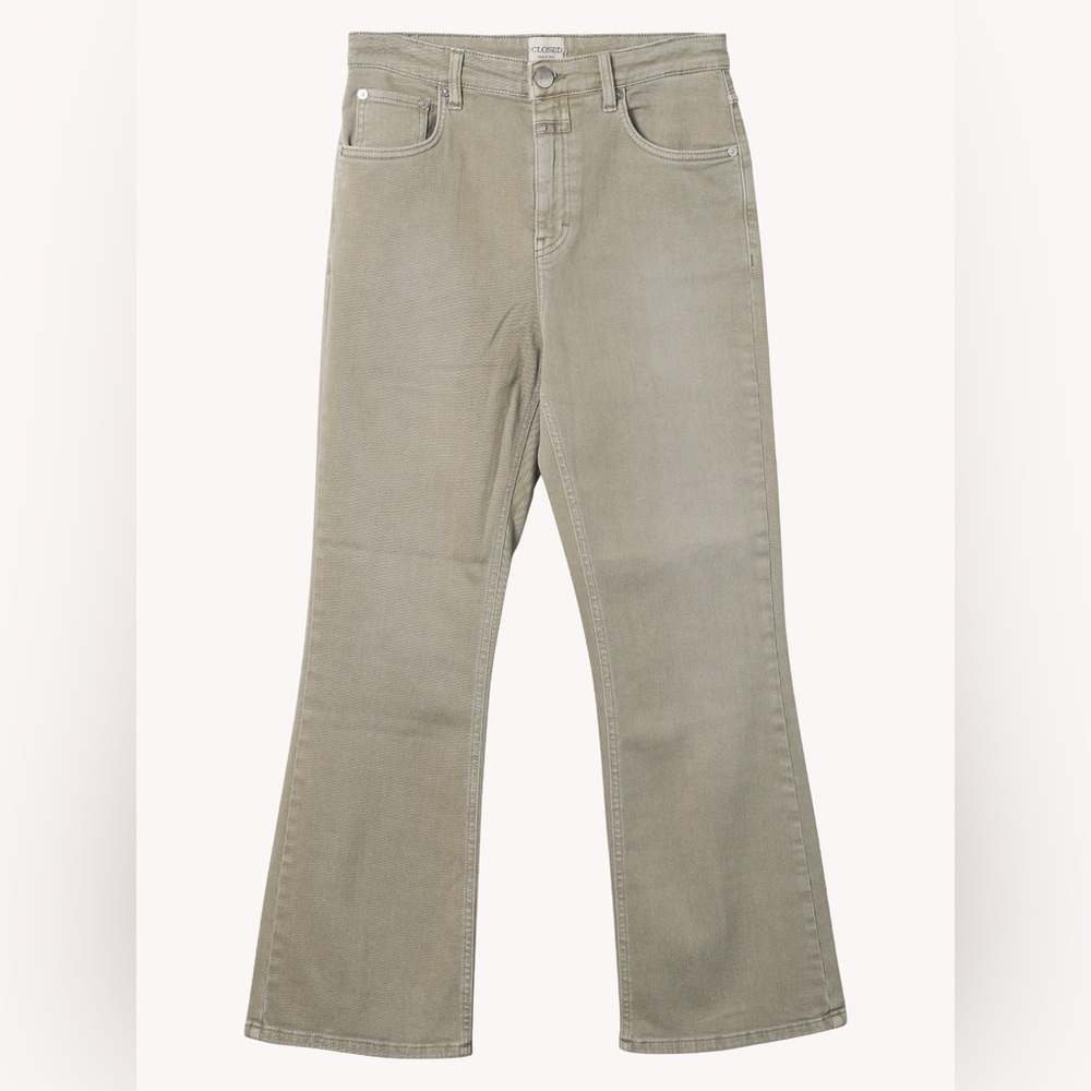 CLOSED BRAND HI-SUN FLARED CROPPED DENIM JEANS IN LIGHT TAUPE/SOFT BEIGE SIZE 27